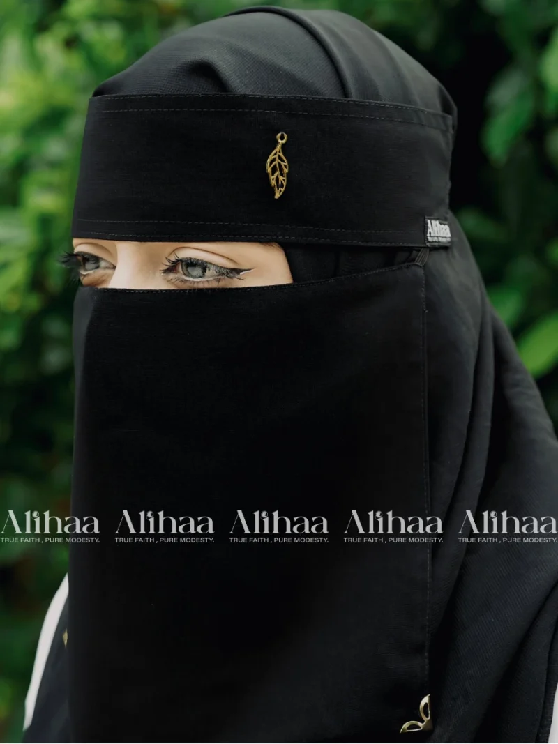 leaf pendant niqab black slim
