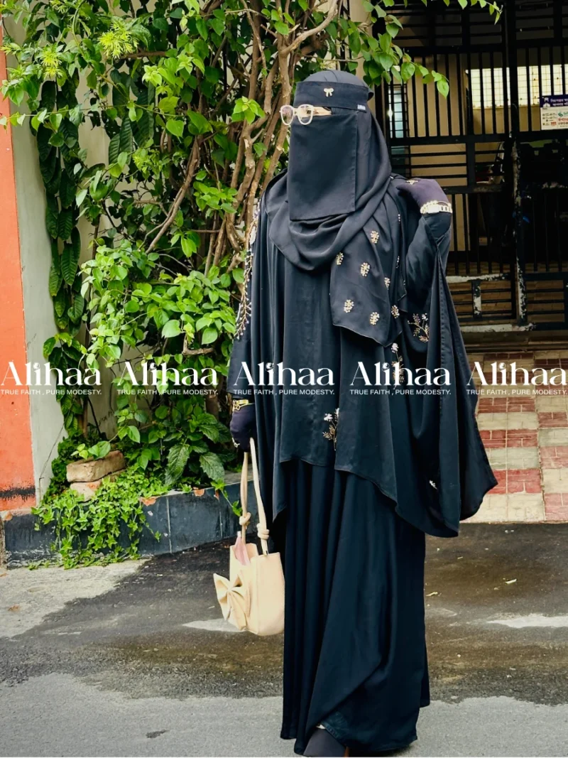 Midnight Black Karchupi Abaya for Muslim Women