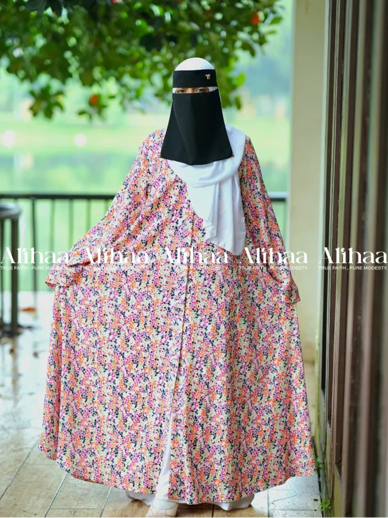 Pastel Multi Floral Printed Abaya for Muslim Women
