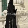 Jet Black Silver Floral Karchupi Abaya for Muslim Women