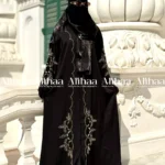 Royal Black Gold Floral Karchupi Abaya for Muslim Women