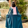 Deep Teal Blue Saudi Crinkle Crape Abaya for Muslim Women
