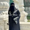 Midnight Black Silver Floral Karchupi Abaya for Muslim Women
